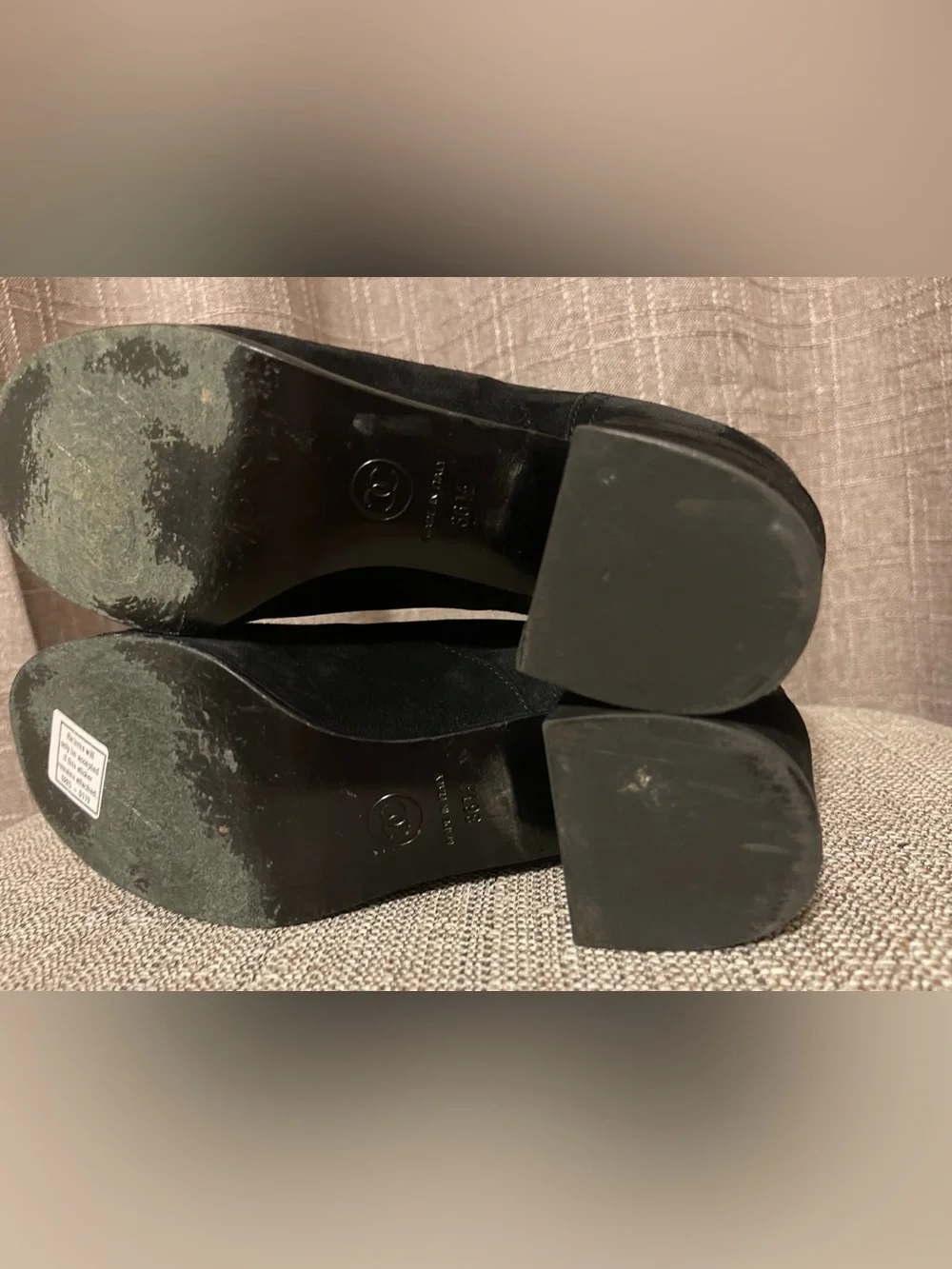 CHANEL black suede